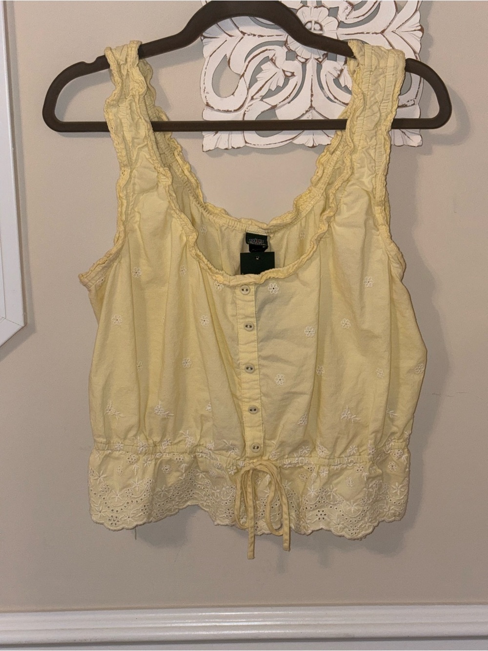 wild fable Light Yellow Eyelet Button-Front Camisole